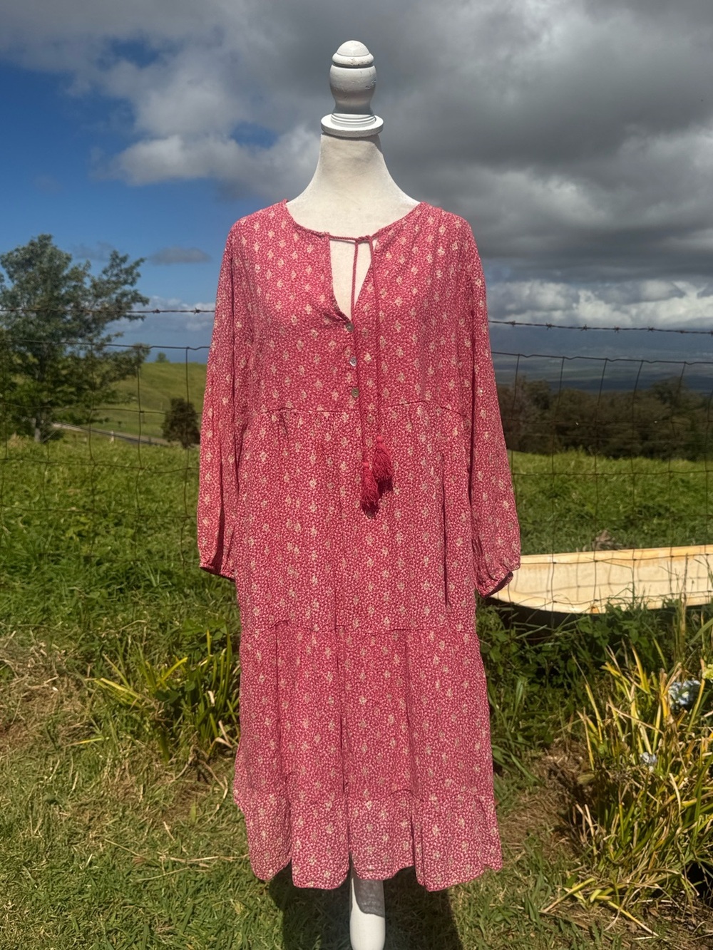 Scandal Italy Boho Pink Mauve Boho Knee length babydoll long Sleeve Dress